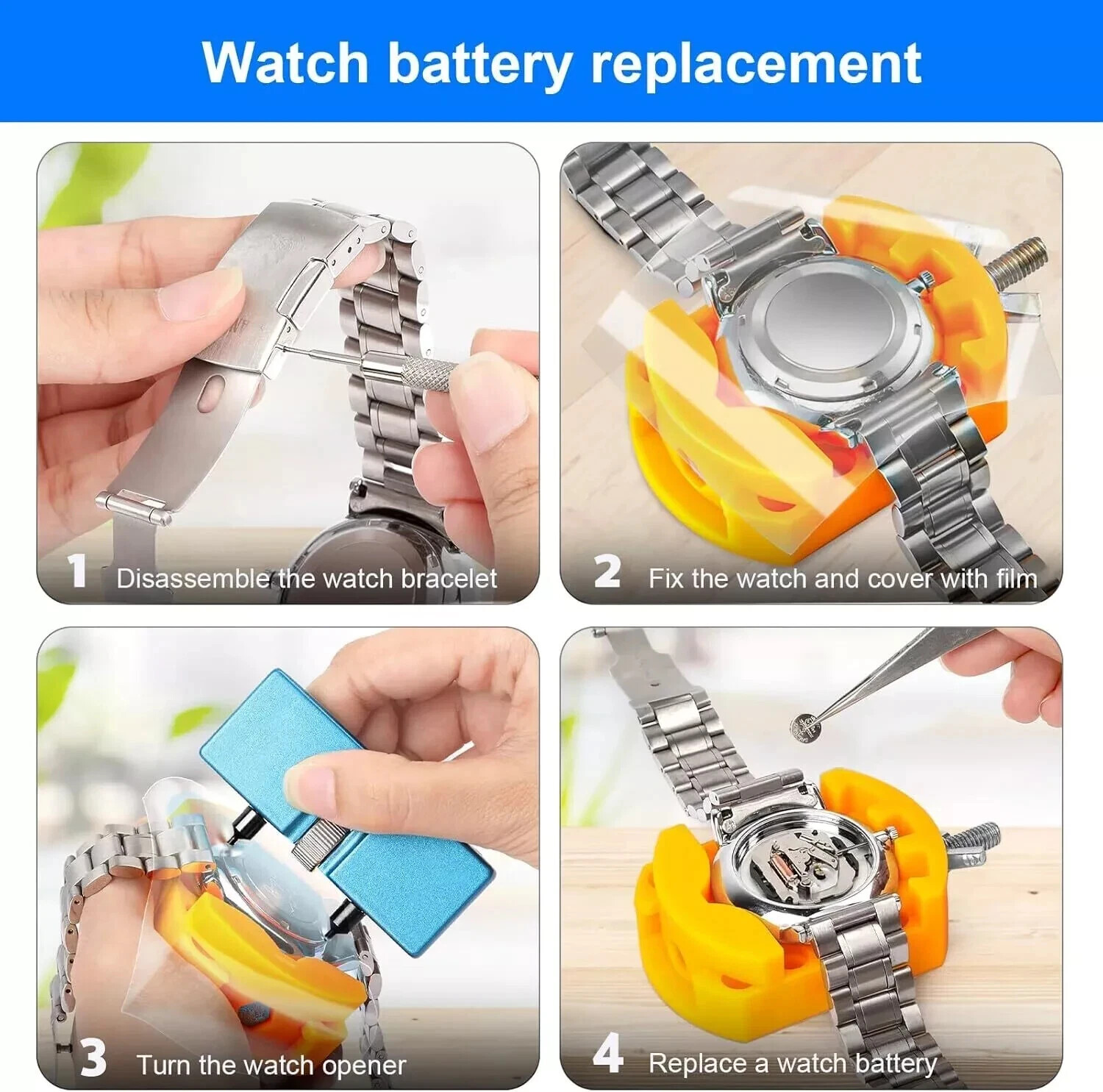 Adjustable Rectangle Watch Back Case Cover Opener Pin Remover Wrench Repair Kit