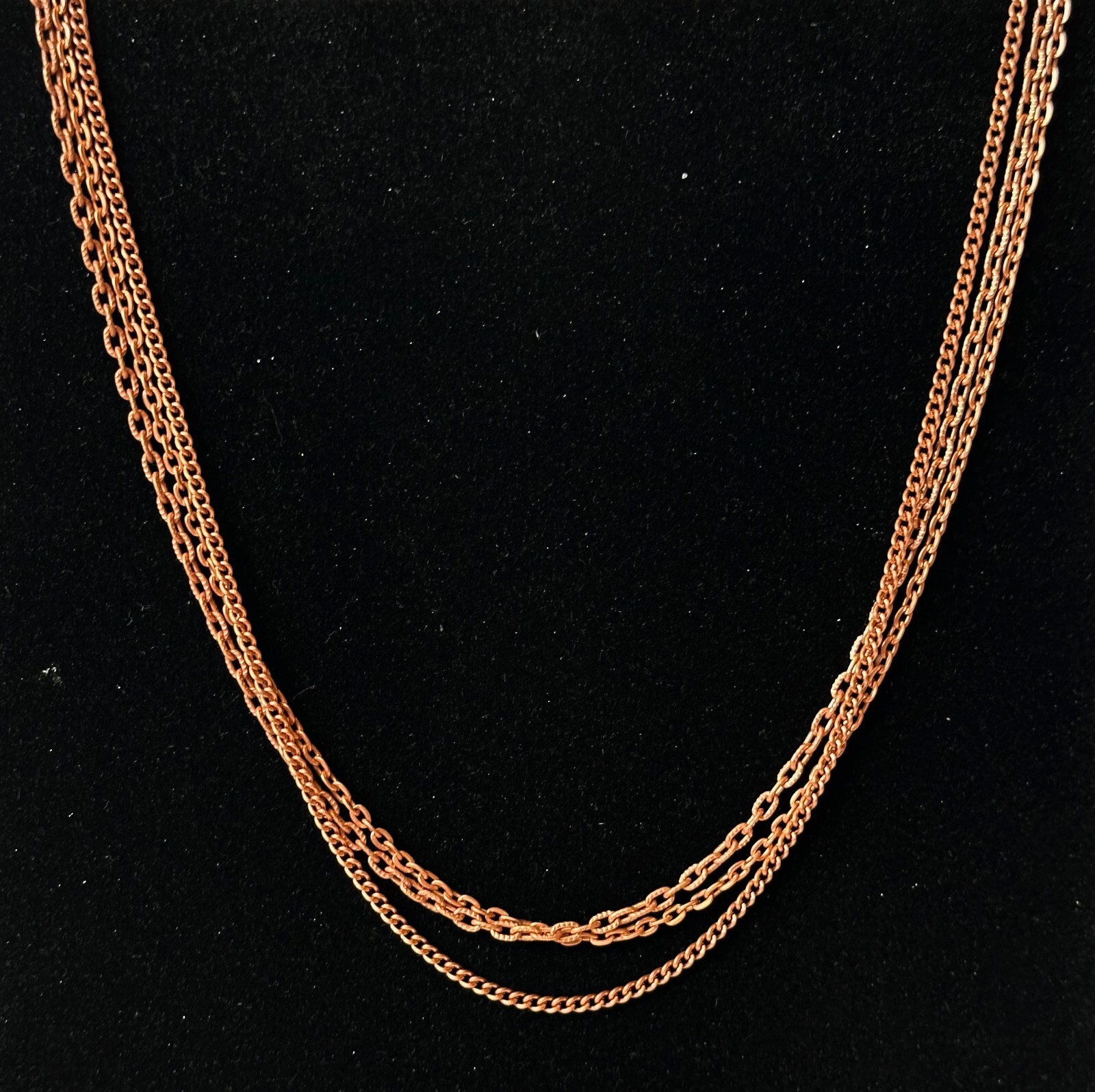 3 VINTAGE COPPER COATED STEEL GRADUATED 3 STRAND ROPE CHAIN 24″ BIB NECKLACE