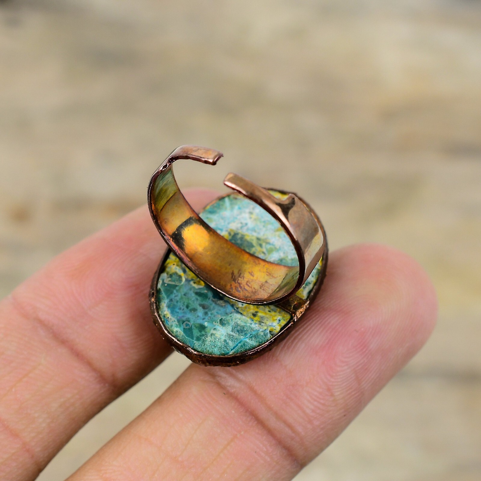 Chrysocolla Rough Copper Mum Gift Electroformed Adjustable Ring Size Adjustable