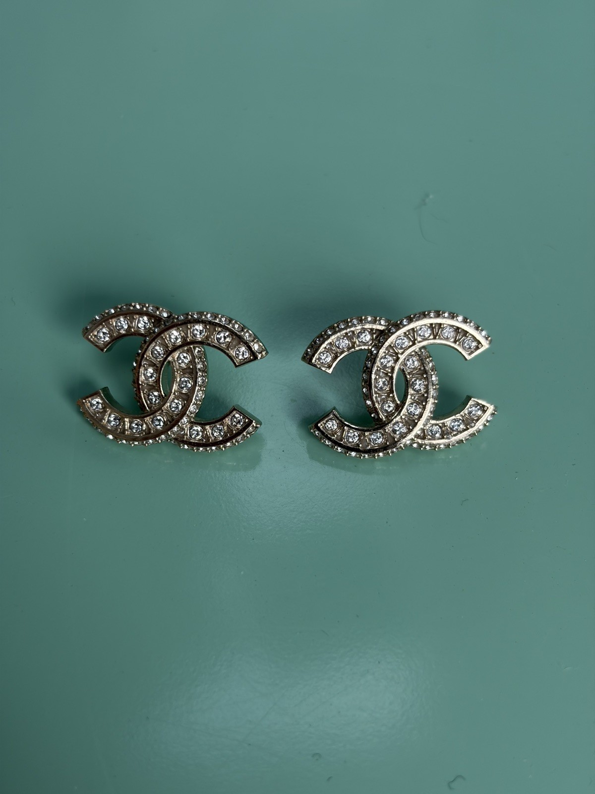 Chanel REV Transparent Crystal CC Logo Classic Statement Stud Earrings New