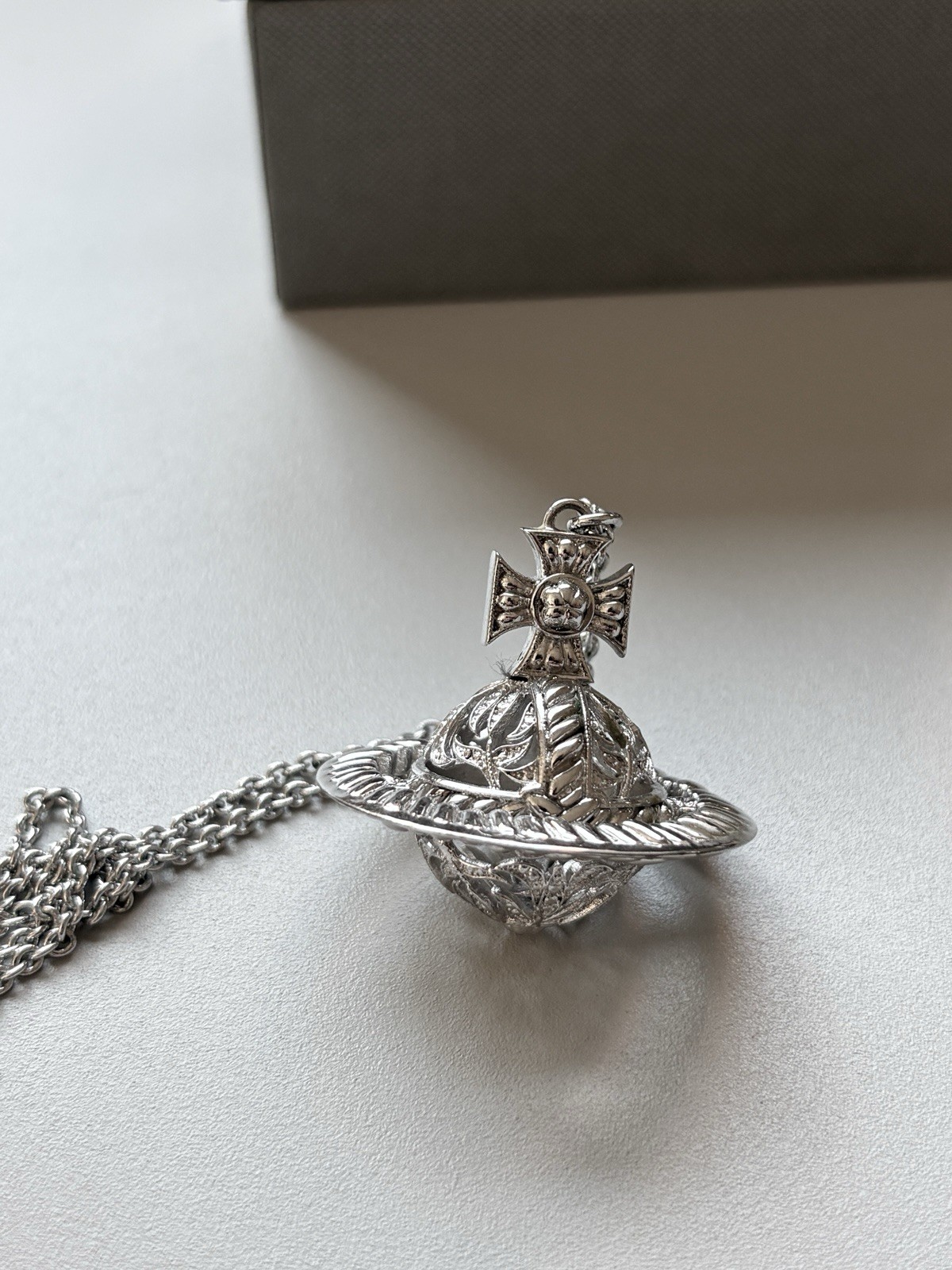 Vivienne Westwood Silver (nature) Orb Pendant Necklace with box and pouch