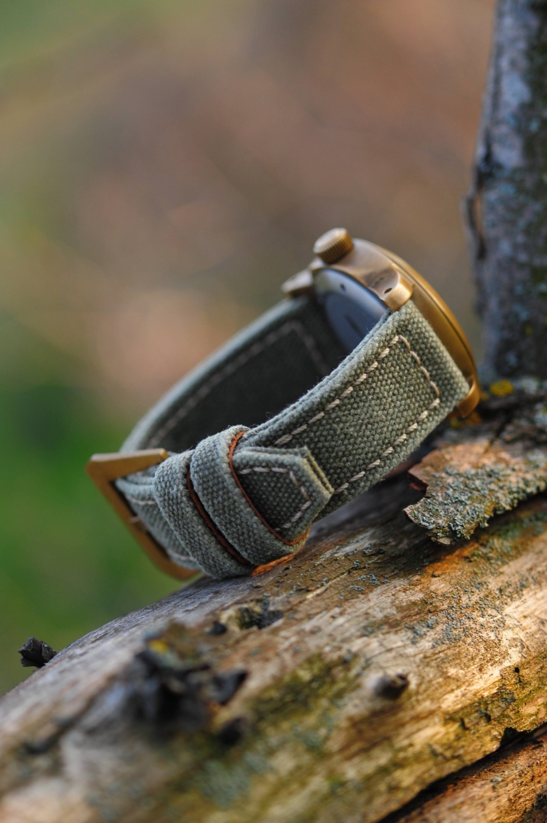 Ready-made 24×22 mm «overlock» Brown Rolled Canvas handmade watch strap Panerai