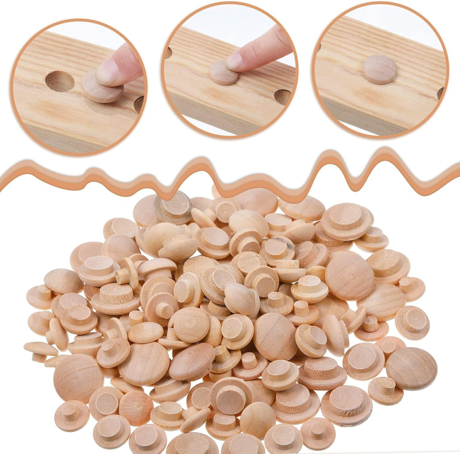 120 Pieces 4 Sizes Wood Plugs Wooden Hole Plugs Button Stoppers Hardwood Hole St