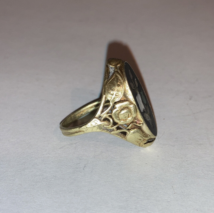Antique Victorian 14k Gold Pietra Dura Flower Ring Size 6
