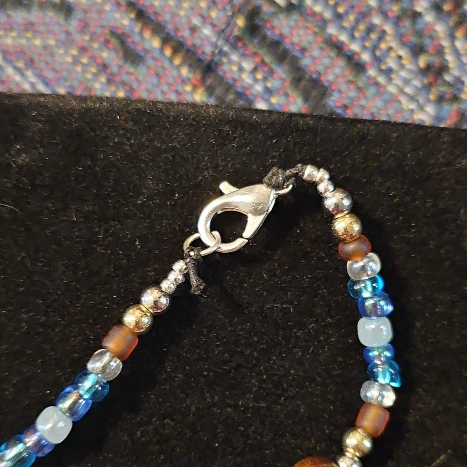 Beaded Necklace Pearl Glass Wood Blue Brown Yellow White Silver Lobster Clasp