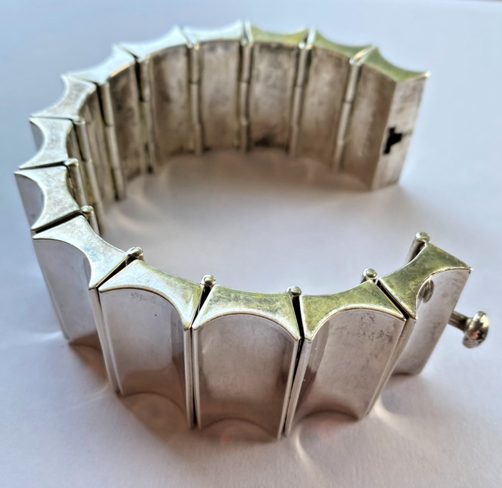 Signed Mexico 925 Heavy Sterling Silver Modern Wide Link Bracelet 173 Grams