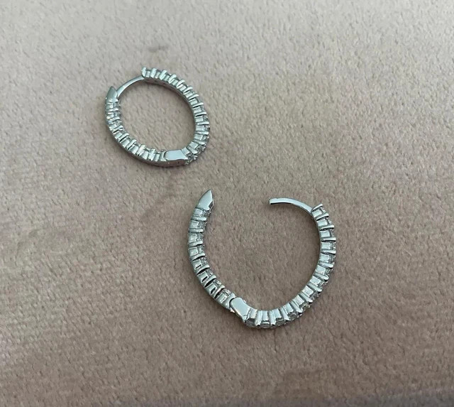 Cluster 2.00Ct Lab Grown Diamond Hugie Hoop Earrings 14K White Gold Plated