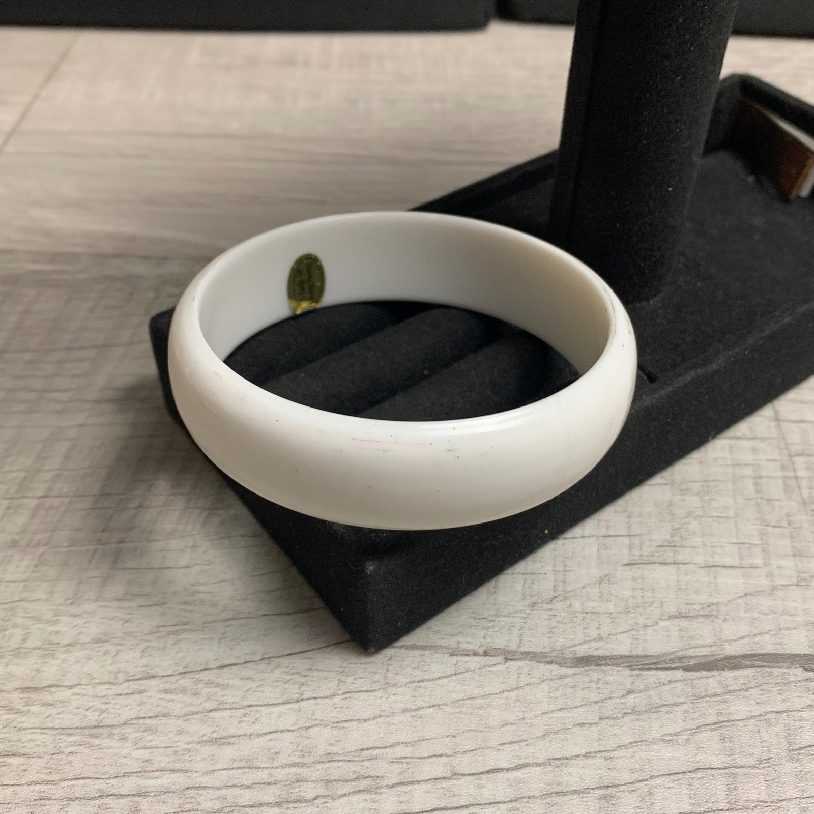 Vintage White Resin Bangle Bracelet Minimalist Made in Hong Kong 3630