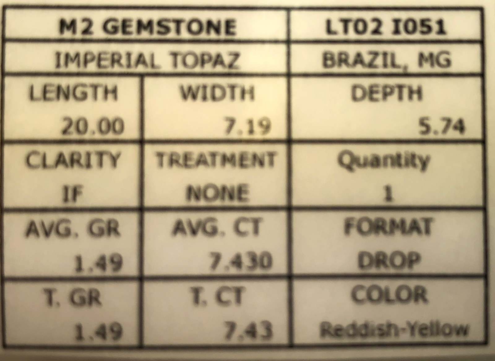 Imperial Topaz 7.43 Ct Clarity IF Pear Cut Natural Golden Brazil I051