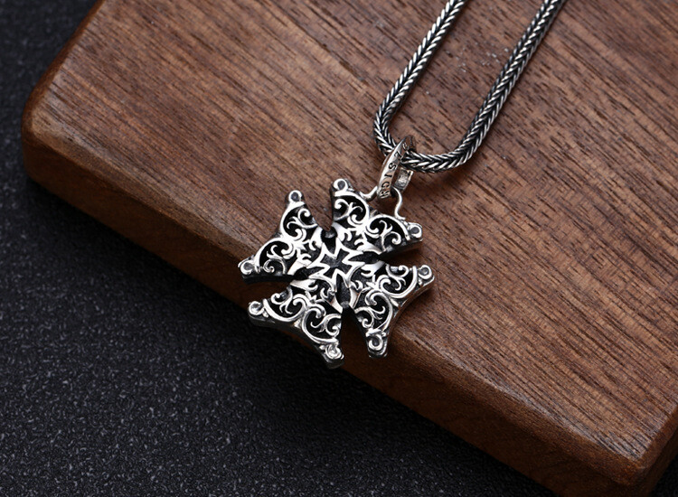 S925 Sterling Silver FILIGREE IRON CROSS Pendant Layered Gothic Biker Ornate