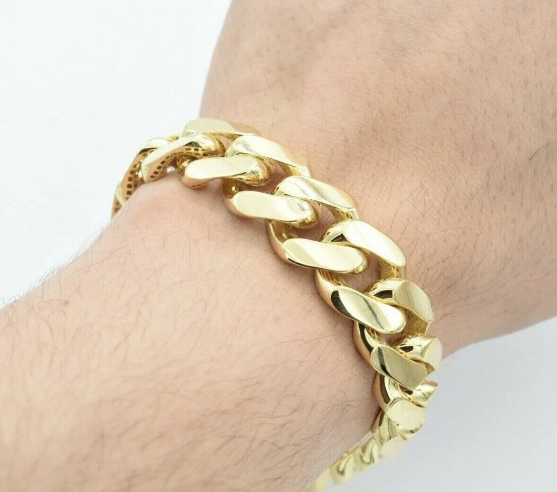 Real 10K Yellow Gold Cuban Royal Monaco Link Plain Bracelet 8″ Box Clasp 13mm