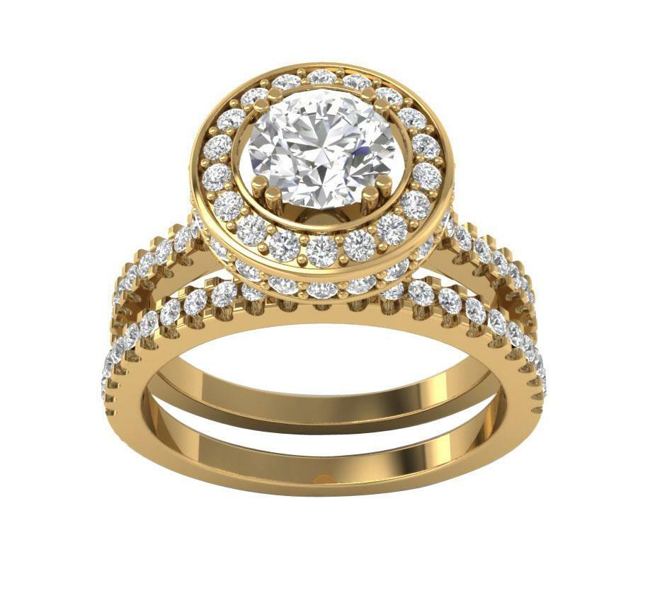 Bridal Ring Set Anniversary I1 G 1.90Ct Round Cut Diamond 14K Solid Gold 11.00mm