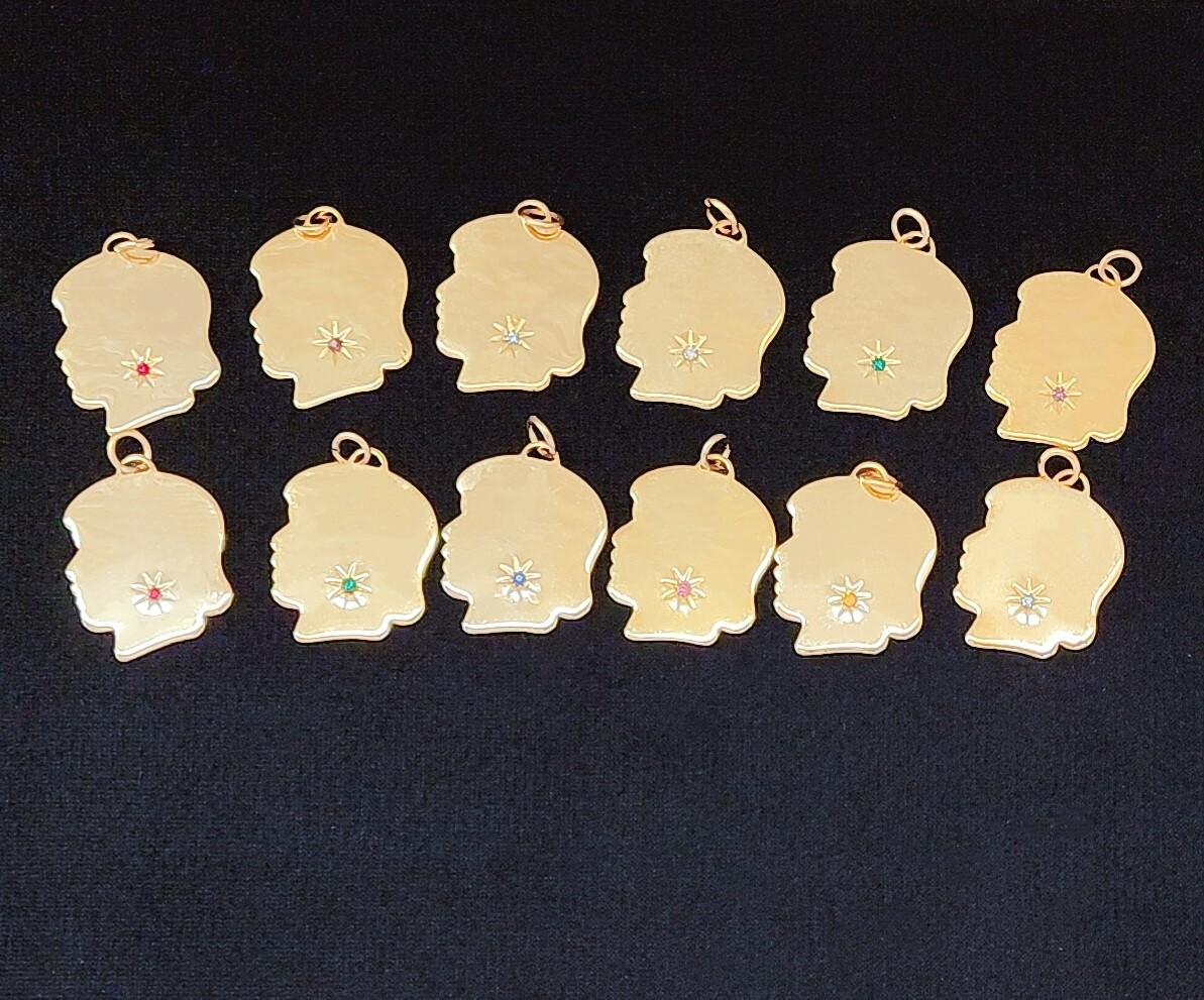 Girl Silhouette with Birthstone Gold Plated Engravable Charm