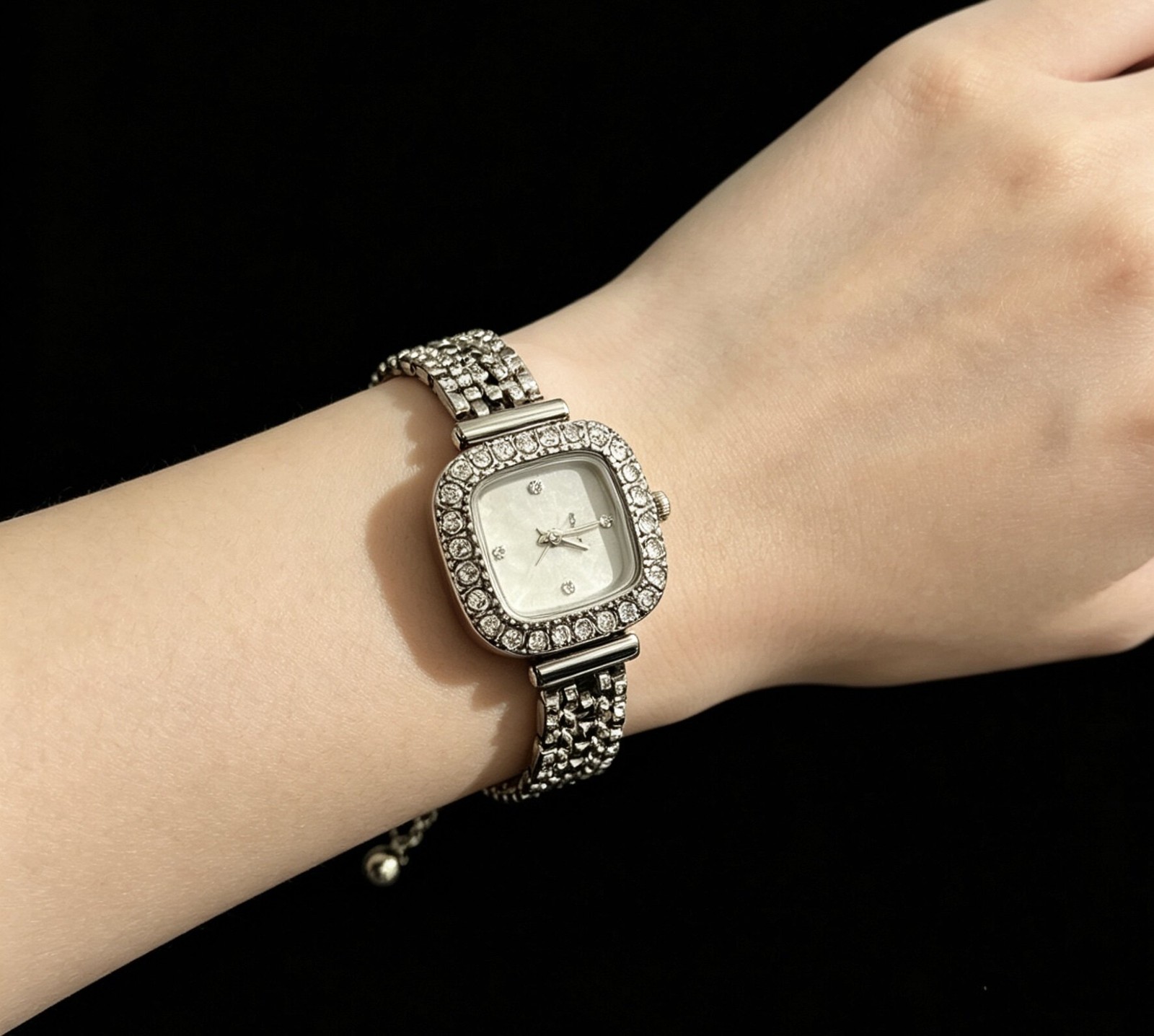 Vintage Silver Rhinestone Bracelet Watch Women Quartz Analog Wristwatch Gift