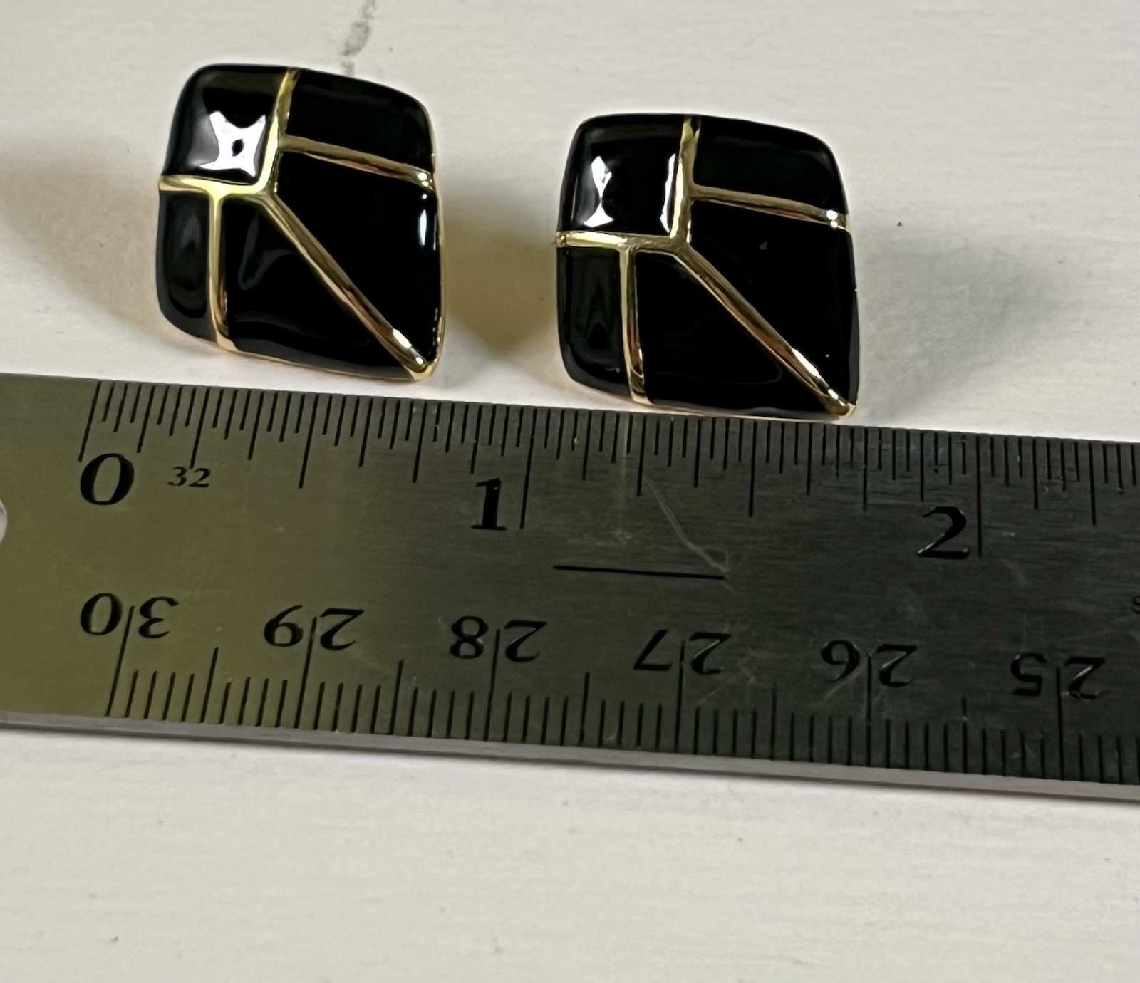 Vintage Black Glass Beaded Necklace w/ 3 Pairs of Black & Gold Enamel Earrings