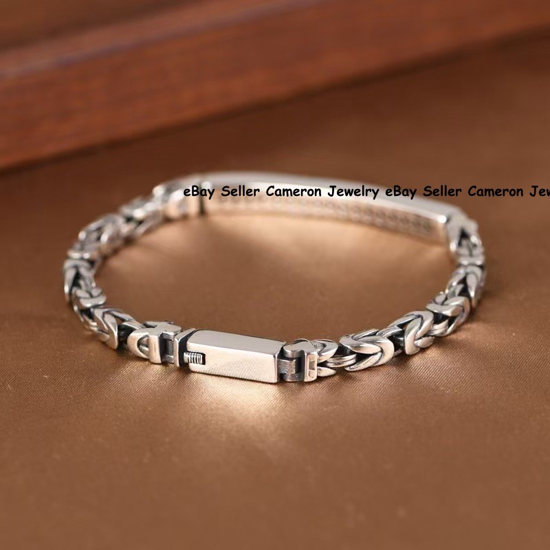 925 Sterling Silver ID Bracelet Vintage Byzantine Chain For Men Women 7.1-8.7in