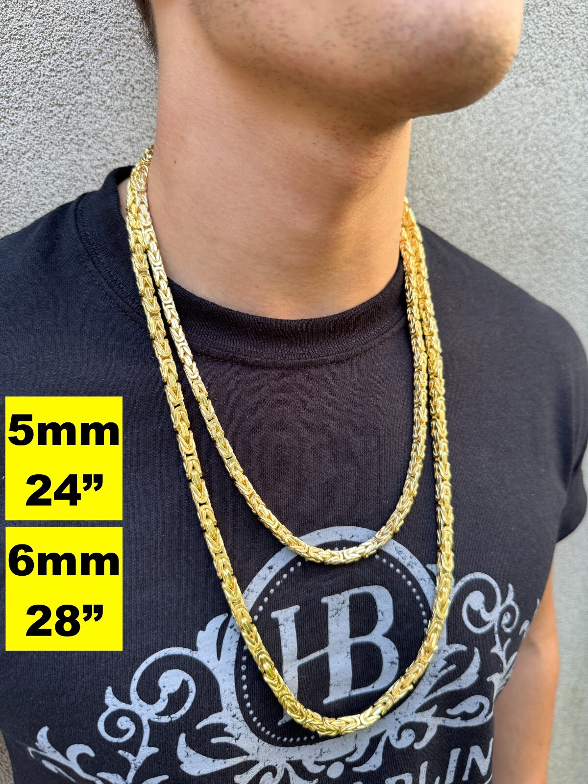 14k Gold Plated 925 Sterling Silver Byzantine Chain Mens Necklace 2.5-5mm 18-30″