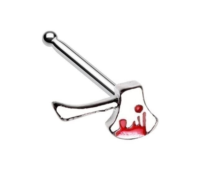Nose Ring Stud Goth Hatchet Bloody Axe Ring top 316L Surgical Steel Bone