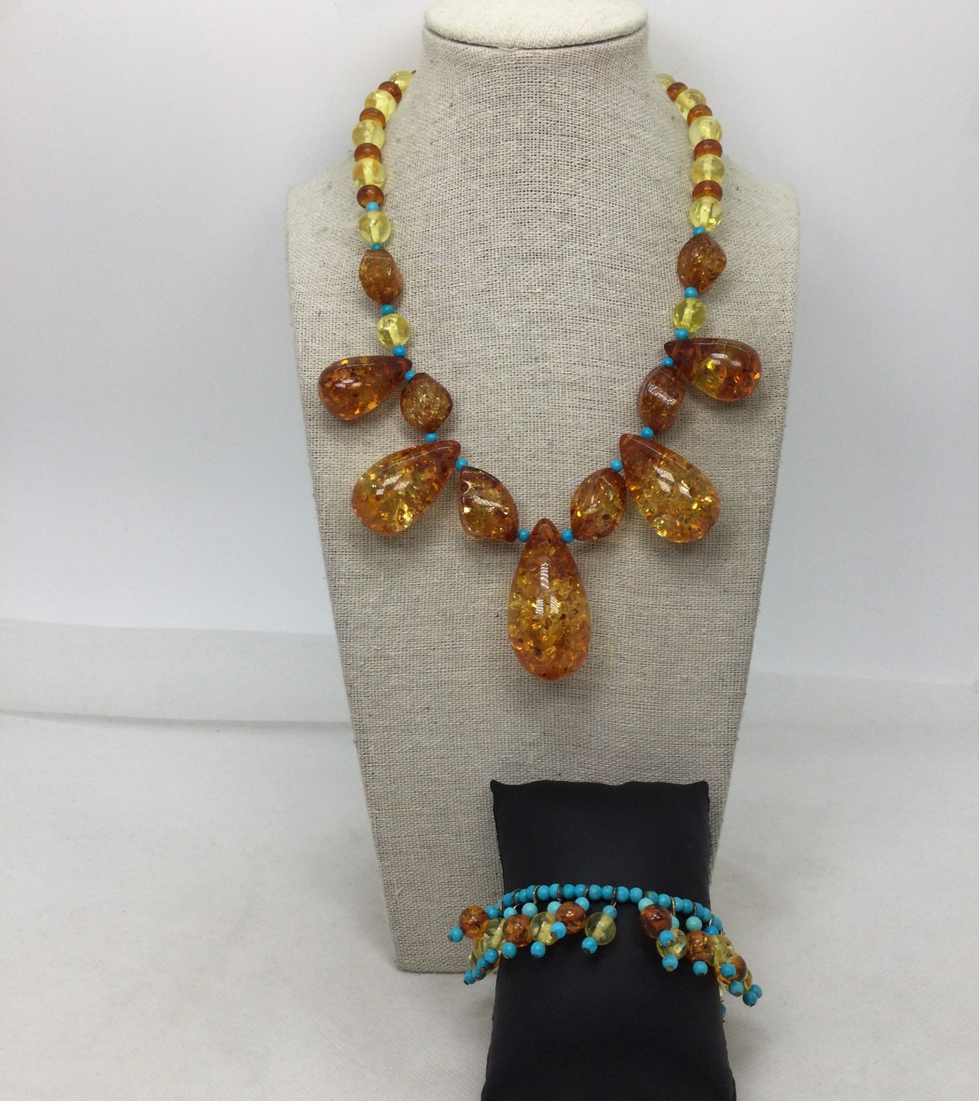 Amber & Turquoise Necklace/Bracelet Set