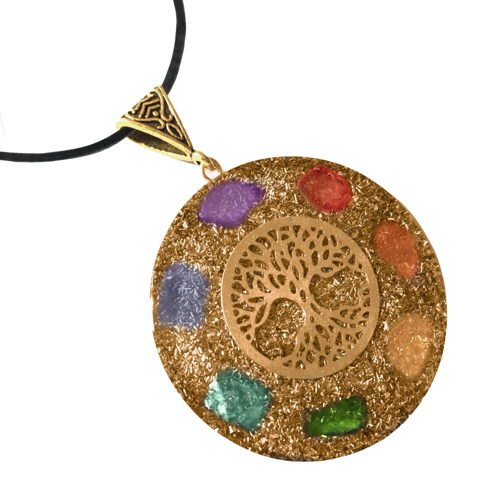 Tree of Life Sacred Geometry Pendant Orgone 7 Chakra Gemstone Necklace Orgonite