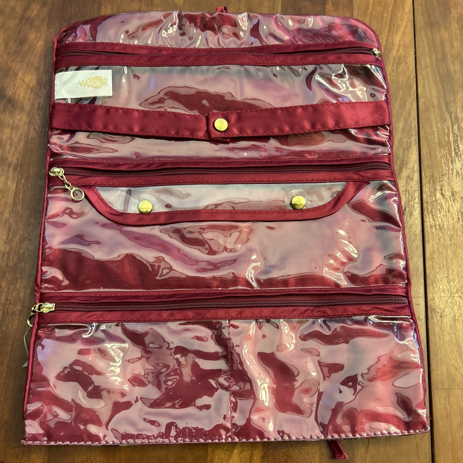 Vintage Jewelry Holder Organizer Roll Up Purse Bag Velvety Velvet Zipped Pockets