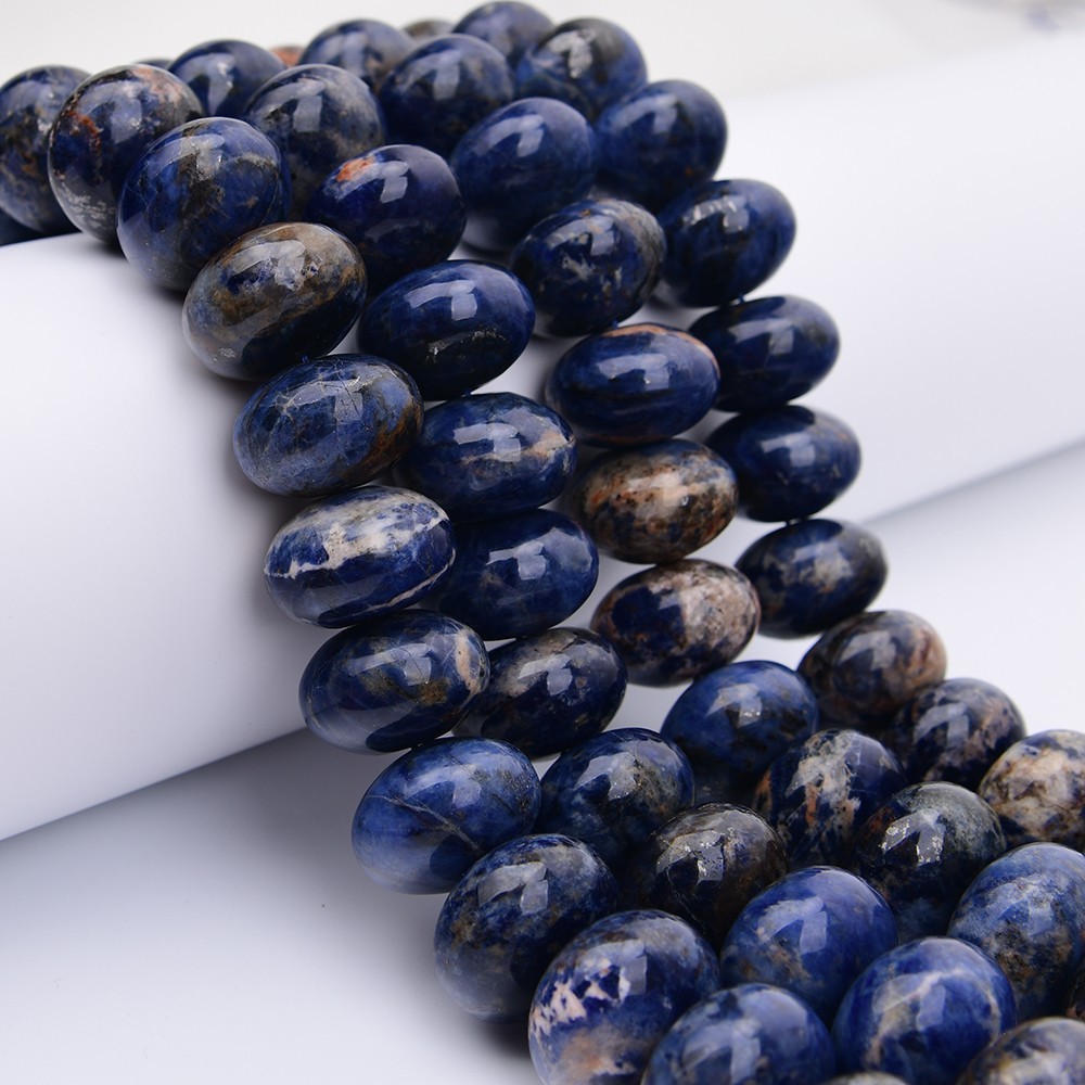 20x30mm Huge Natural Sodalite Blue Vein Stone Smooth Rondelle Wheel Loose Beads