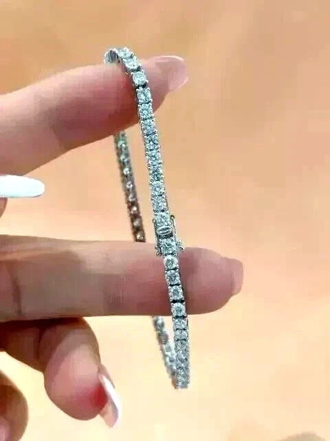 6Ctw Moissanite 3mm Round 8″Inch Women’s Tennis Bracelet 14K White Gold Plated