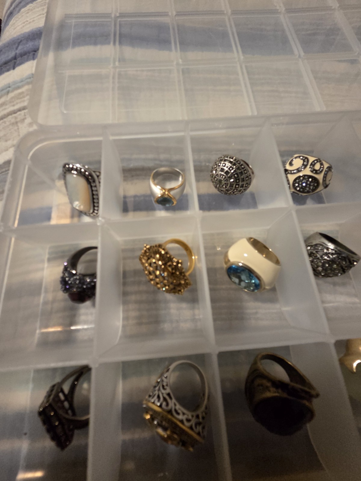 28 Pc Estate Costume Ring Lot Chunky Statement Chico’s Cannes 18K HGE w/ Tray