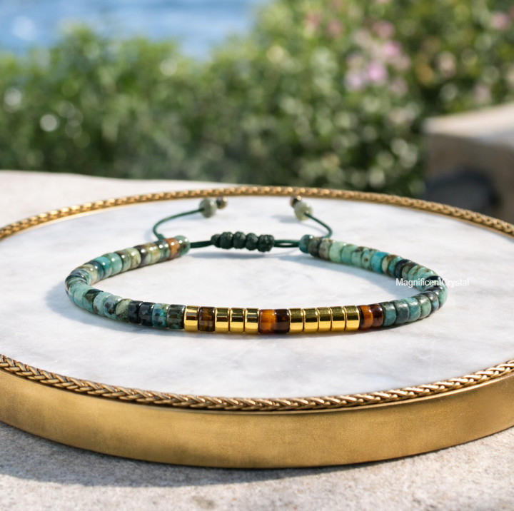 LET THEM Tiger Eye Turquoise Tube Stone Bracelet Morse Code Dainty Healing Gift