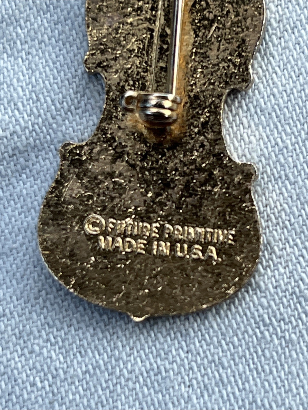 Vintage Violin Brooch Signed Enamel Pin Cello Future Primitive Made In USA 1988