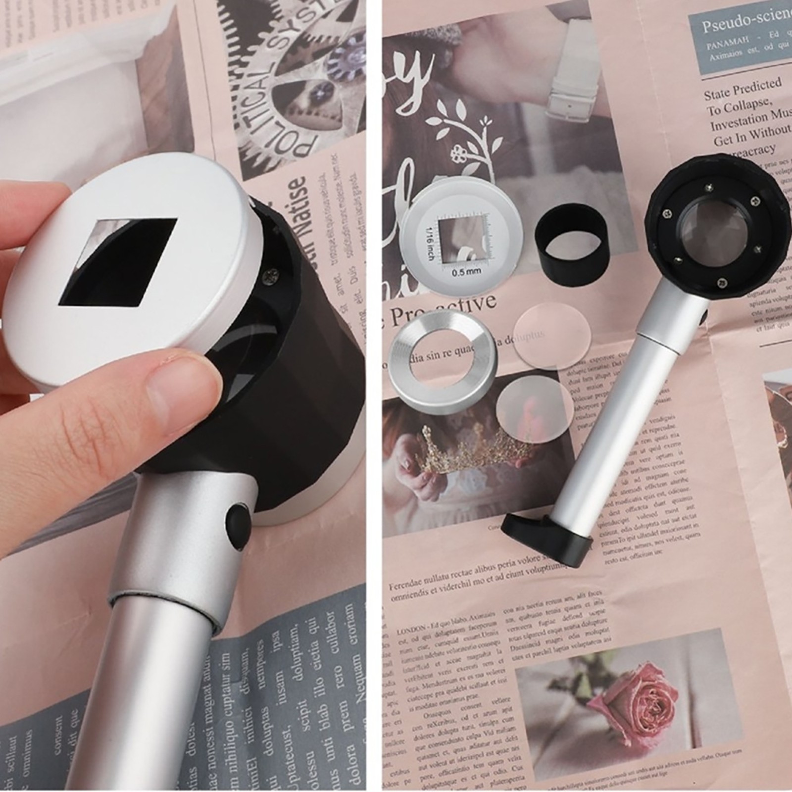 30X Double Optical Glass Lens Handheld Led Light HD Magnifying Glass Collection