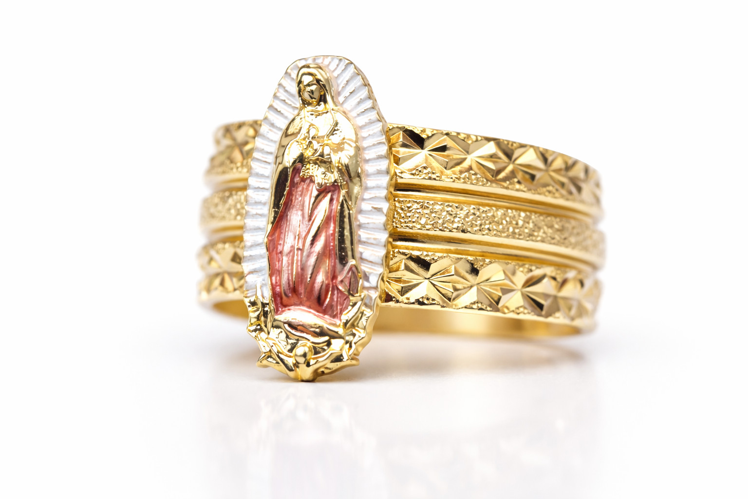 Italian 1/200 14k Yellow Gold Virgin Mary Ring Religious Catholic Ring Men Women
