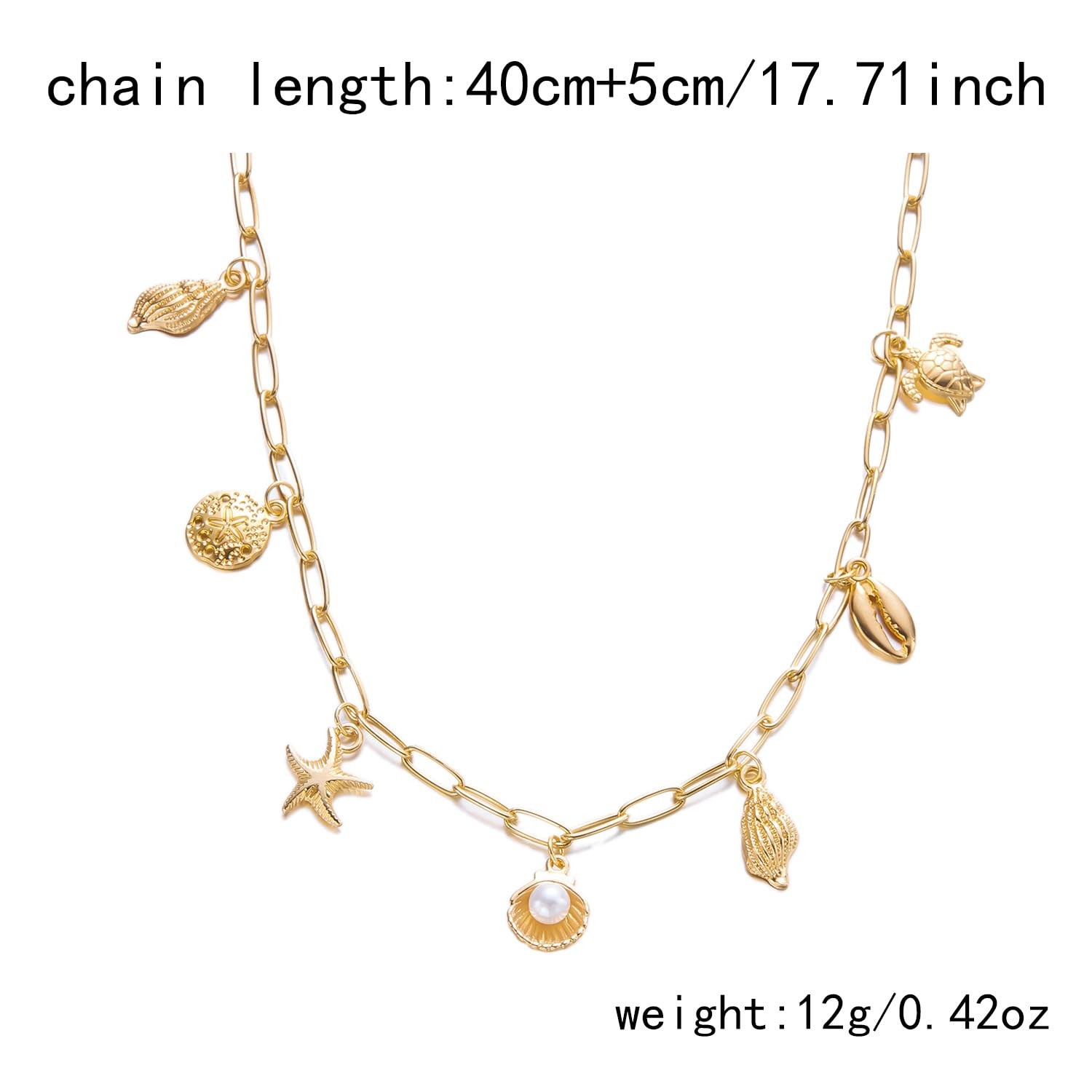 Beach Charm Necklace for Women Trendy Starfish Seashell Charm Gold Chain Neck…