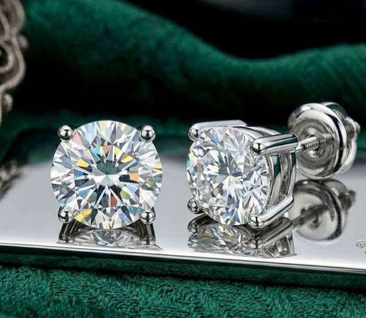 RARE 5.00 Ct Certified Round Cut Natural White Diamond Studs White Gold Finish