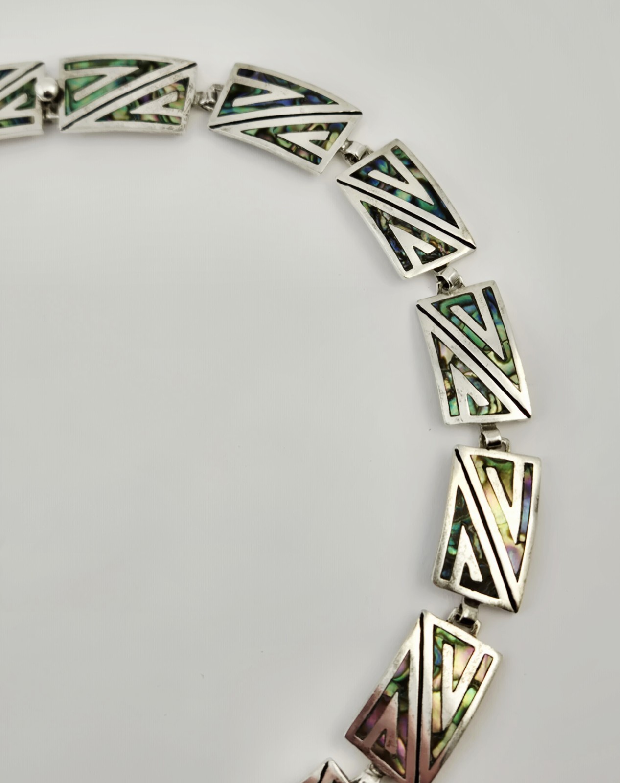 VTG Taxco Sterling Silver Abalone Necklace Helio Villanueva 17.5” Mexico 508 91g