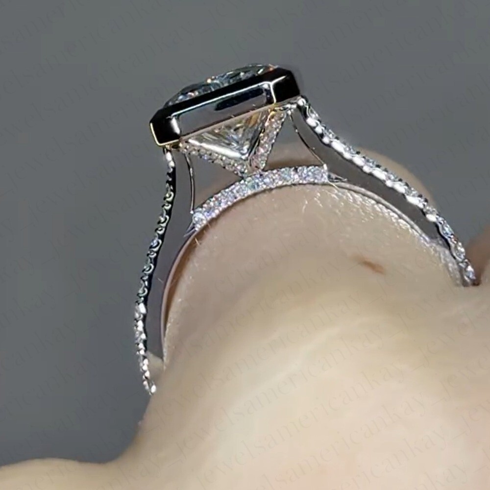 2.30Tcw Radiant Cut Moissanite Bezel Set Engagement Ring 14K White Gold Plated