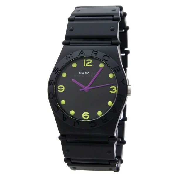 NEW MARC BY MARC JACOBS LARGE JORIE BLACK/GREEN ALUMINUM STRAP WATCH-MBM3515