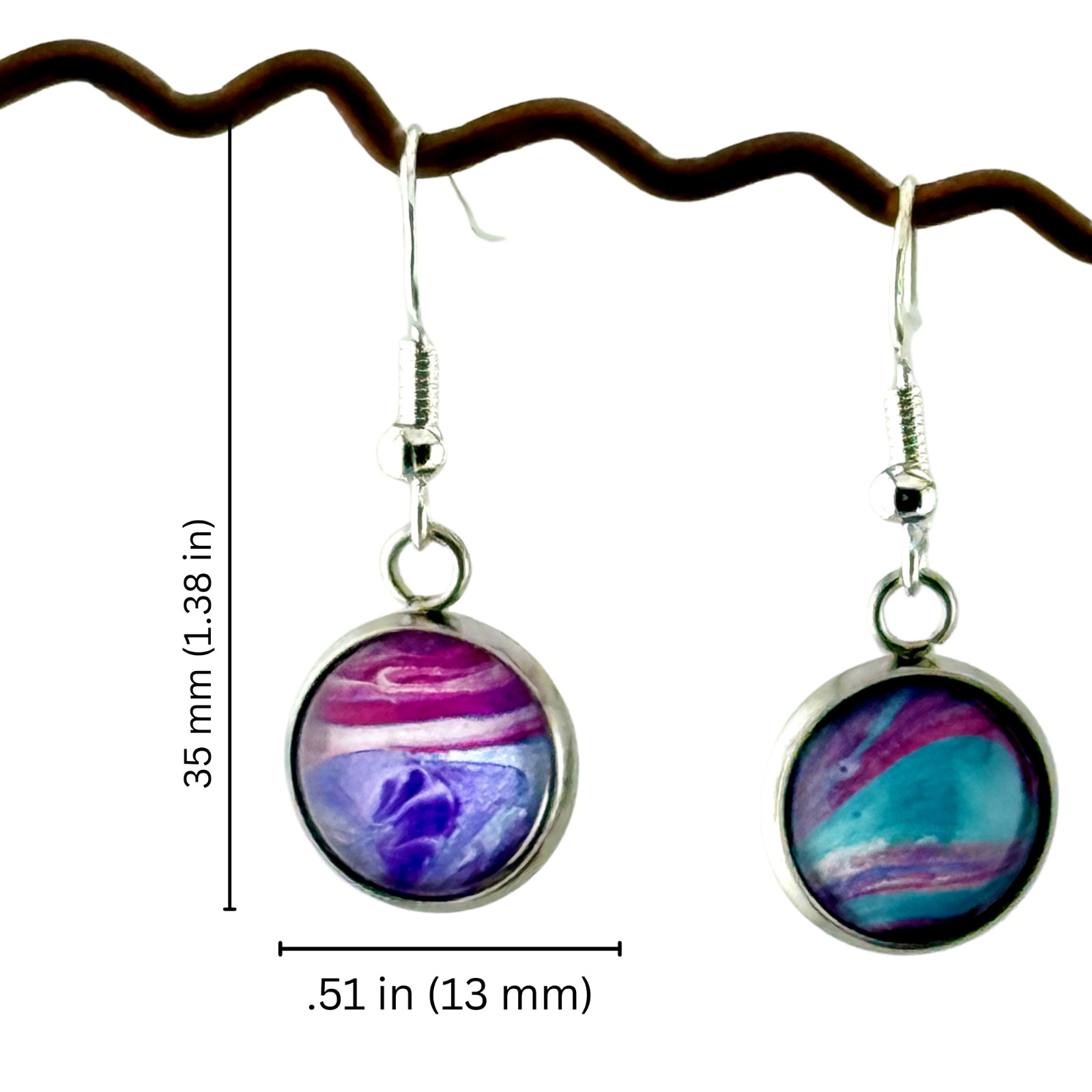 Dangle Earrings Handmade “Slurpy Dots” Electroplated Sterling Silver Earwires