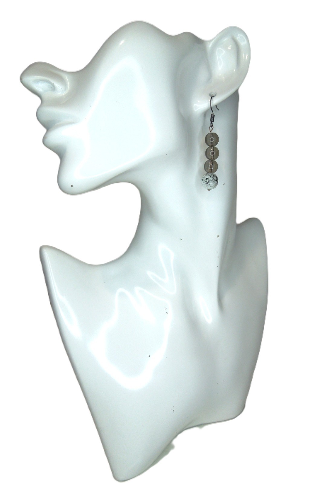 Brown Black White Glass Earrings Dangle Handmade Pierced Earth Tone