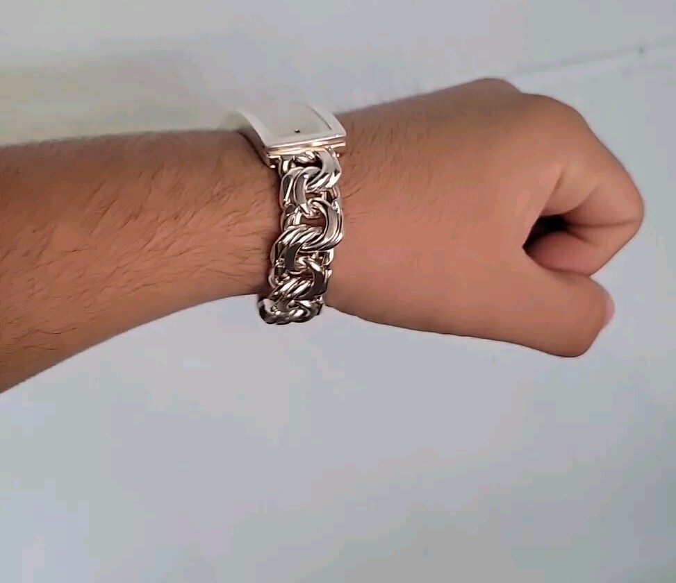 925 Sterling Silver Chino Link ID Bracelet Plain Frame 114g 8inch 15mm Hand Made