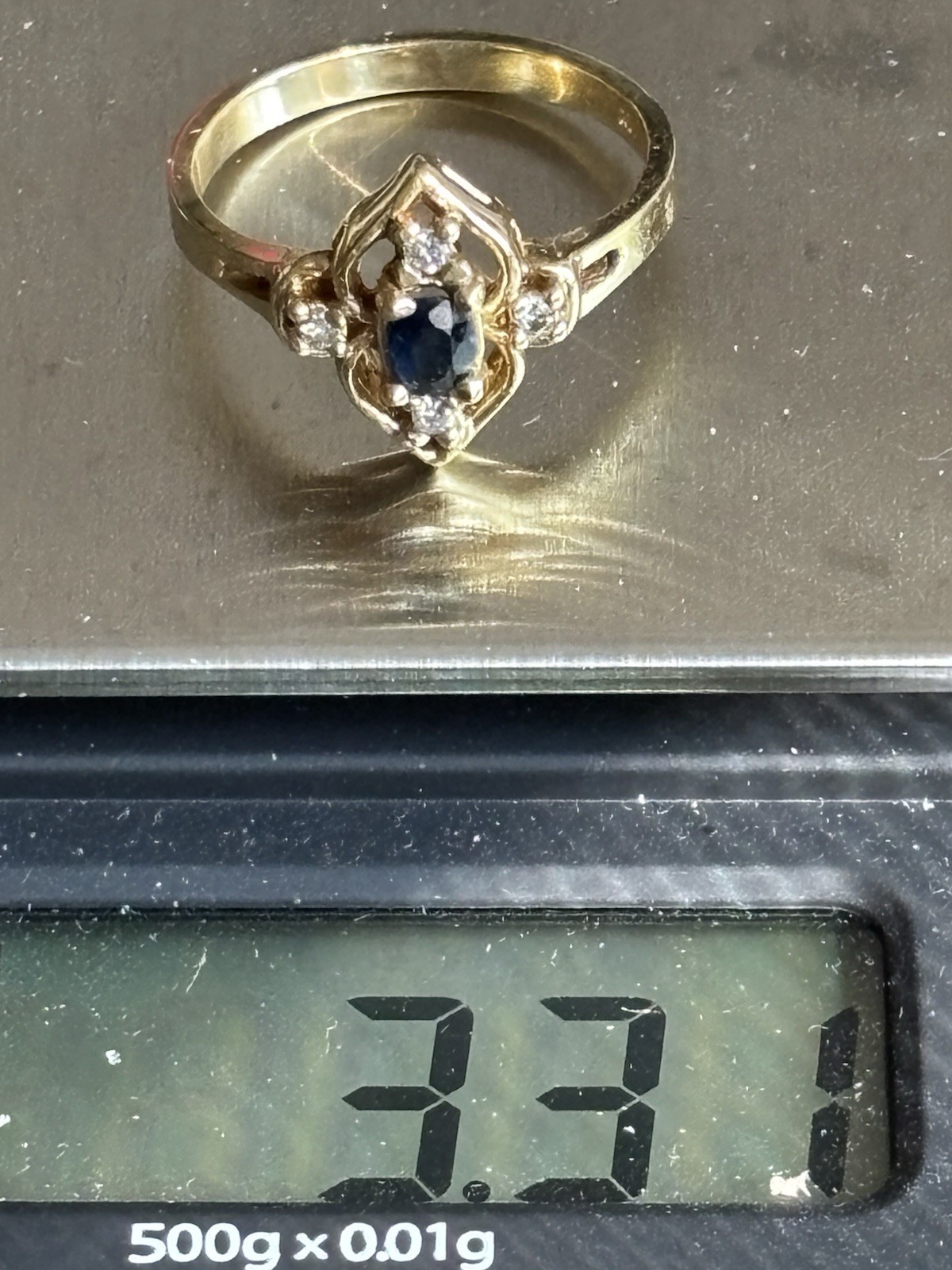 14K Yellow Gold Sapphire Diamond Ring 3.29 Grams