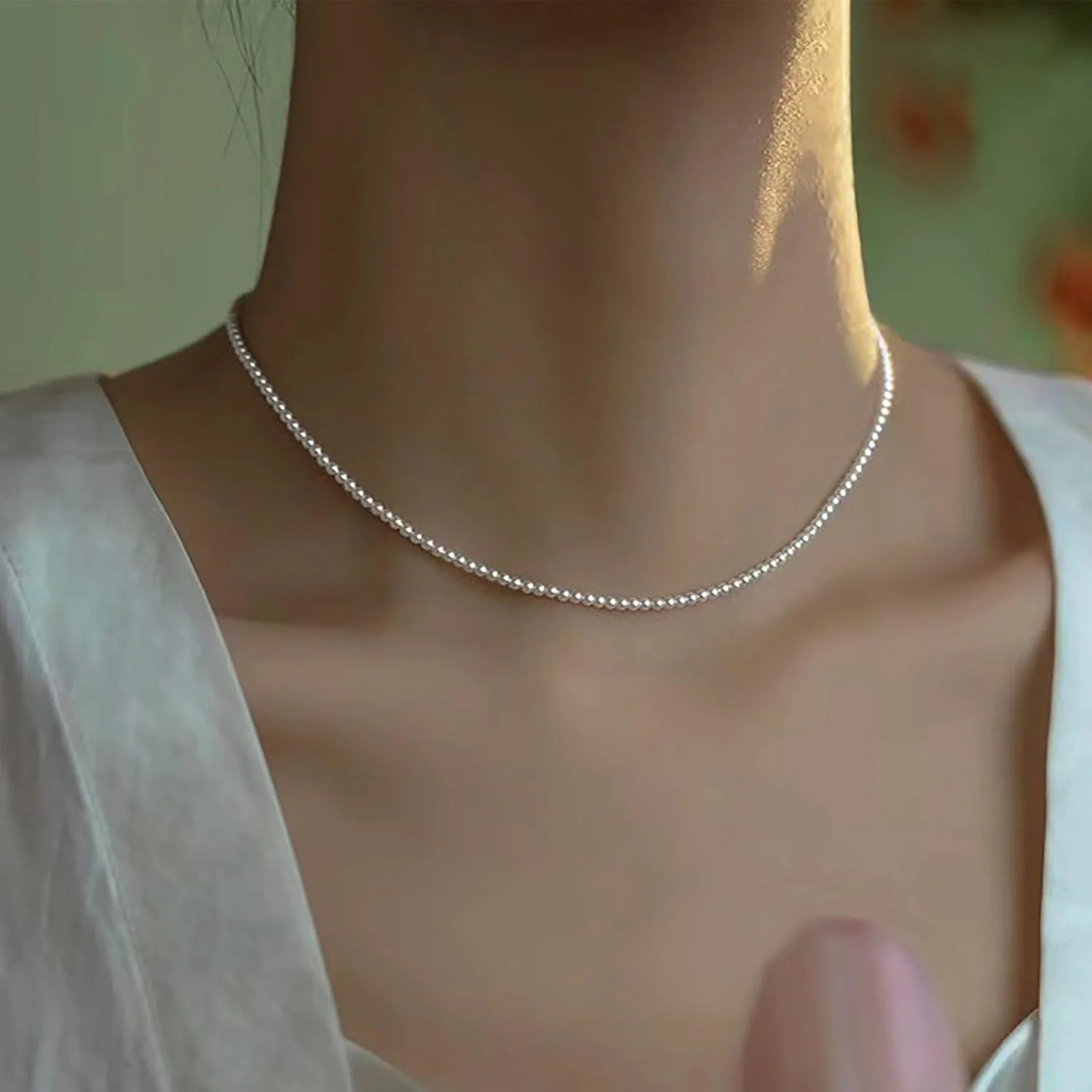 Boho Wedding White Tiny Pearl Necklace Pendant Dainty Mini Seed Bead Necklace Si