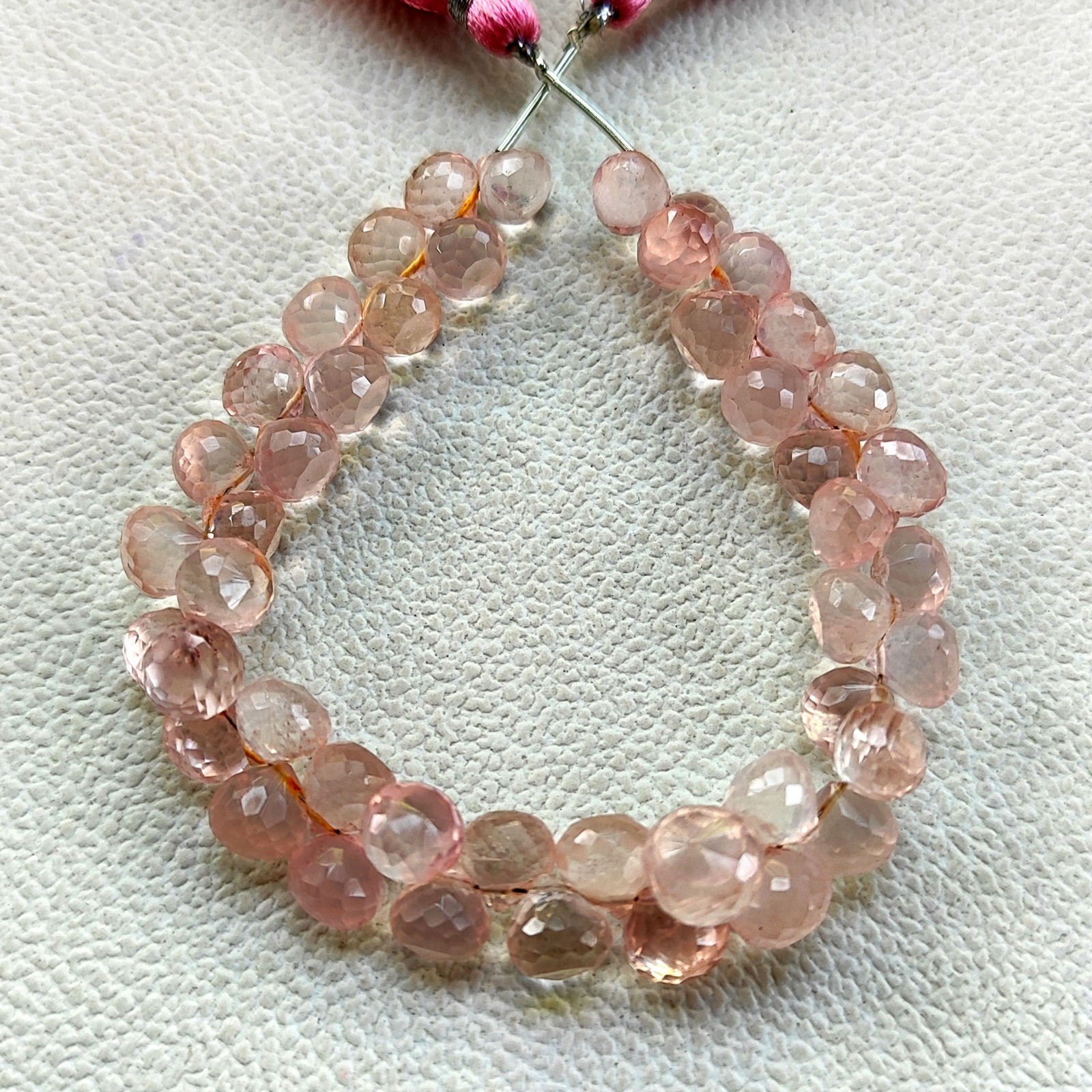 Natural Rose Quartz 7mm Faceted Onion Shape Beads 7″ Strand India Gemstones