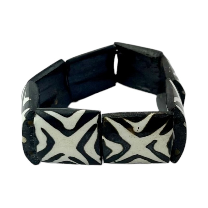 Handmade Bovine Bone Bracelet – Mud Cloth Batik Print – Unique African Jewelry