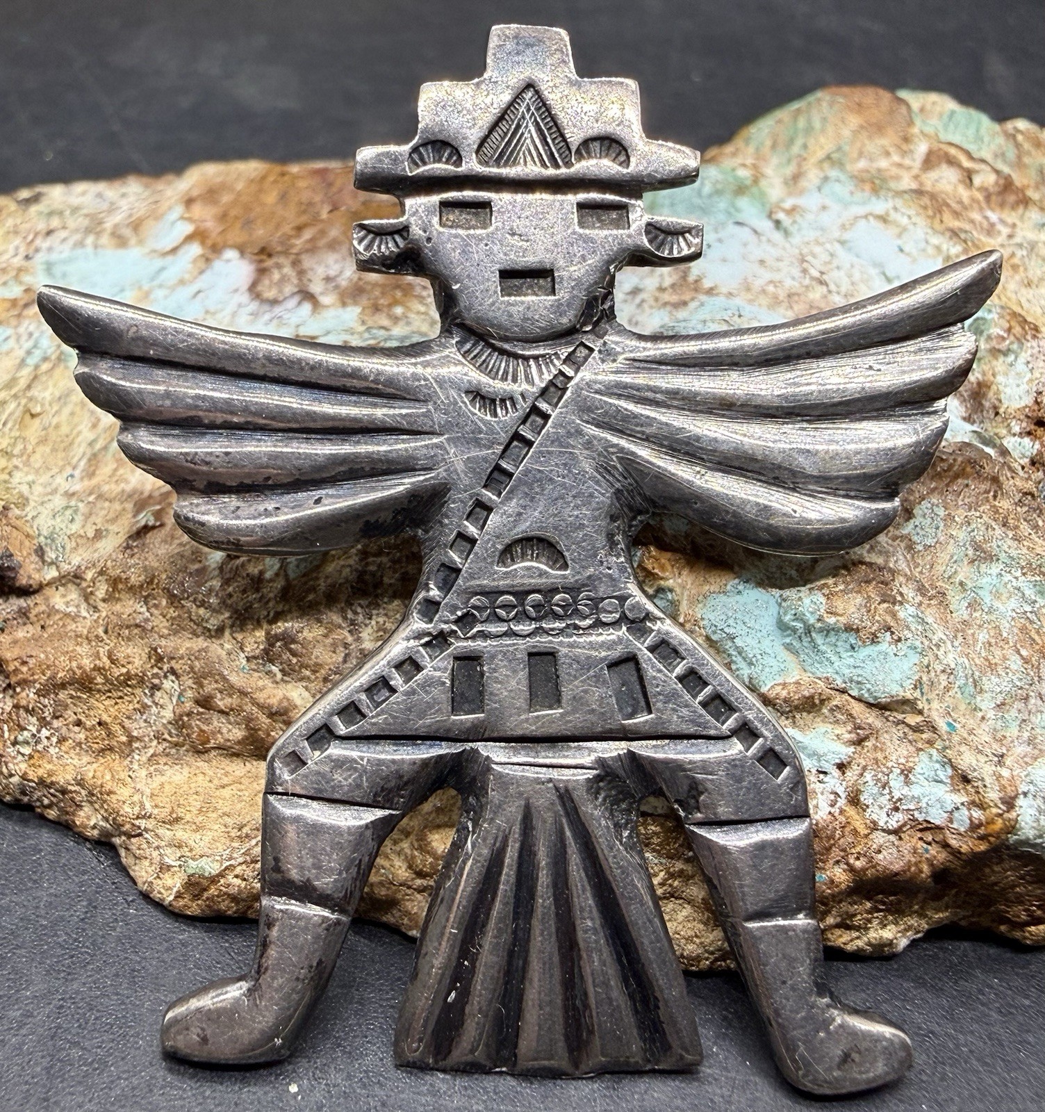 RARE 1930-40’s “U.S ZUNI 1” Signed C.G Wallace Sterling Knifewing Brooch Pin SEE