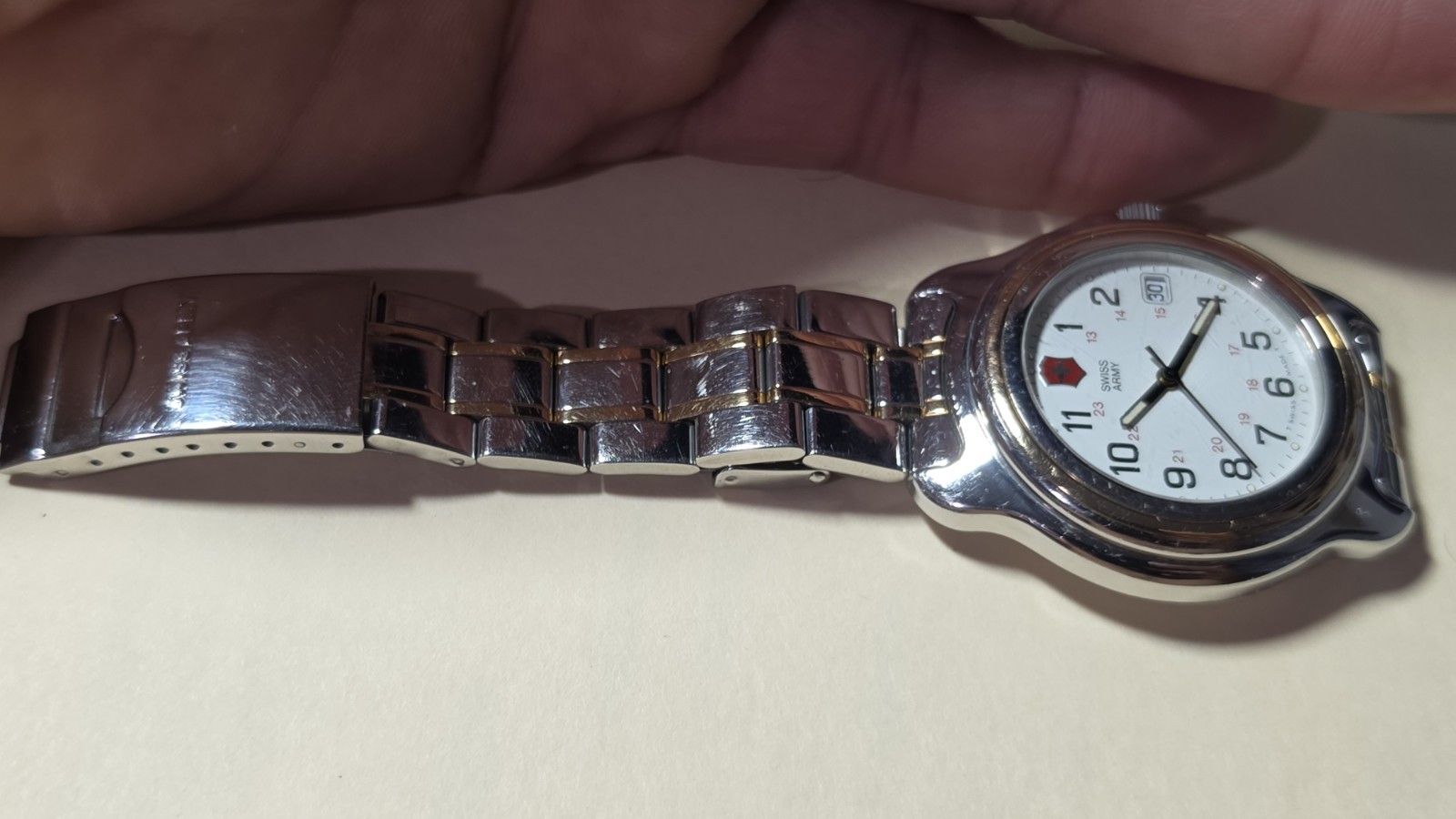 Swiss Army Victorinox Quartz Watch White Dial Date Two-Tone Stainless Steel