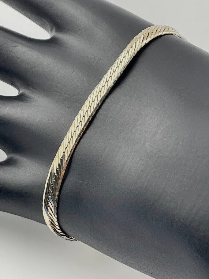 FGS VIOR ITALY 925 STERLING SILVER 4.4MM HERRINGBONE BRACELET 8″ CLASSIC 3458
