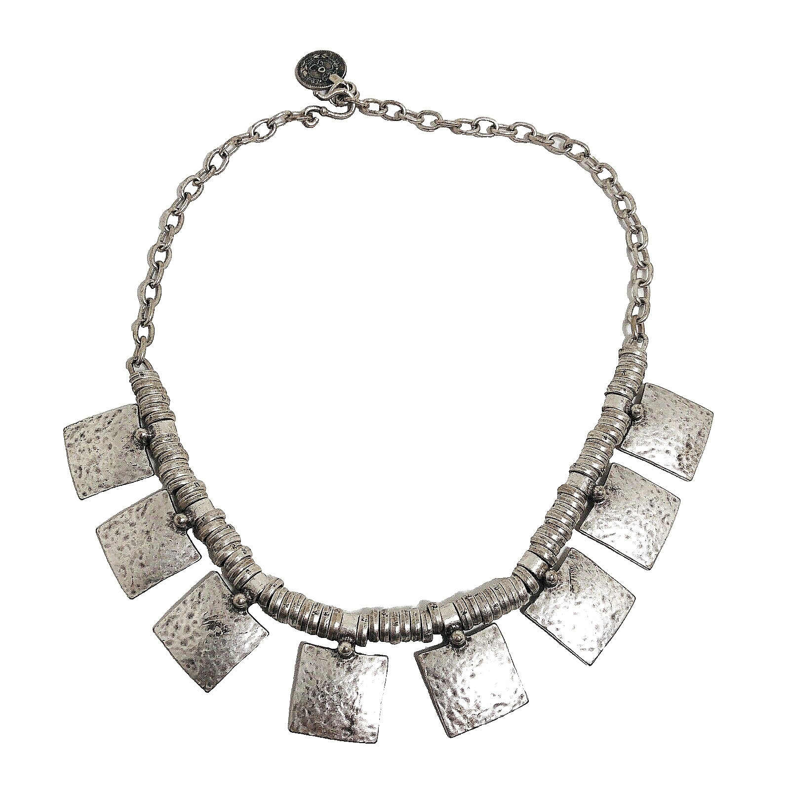 Necklace Silver Hammered Metal Abstract Lead Free Nickel Free Lalou Brand 19.5″