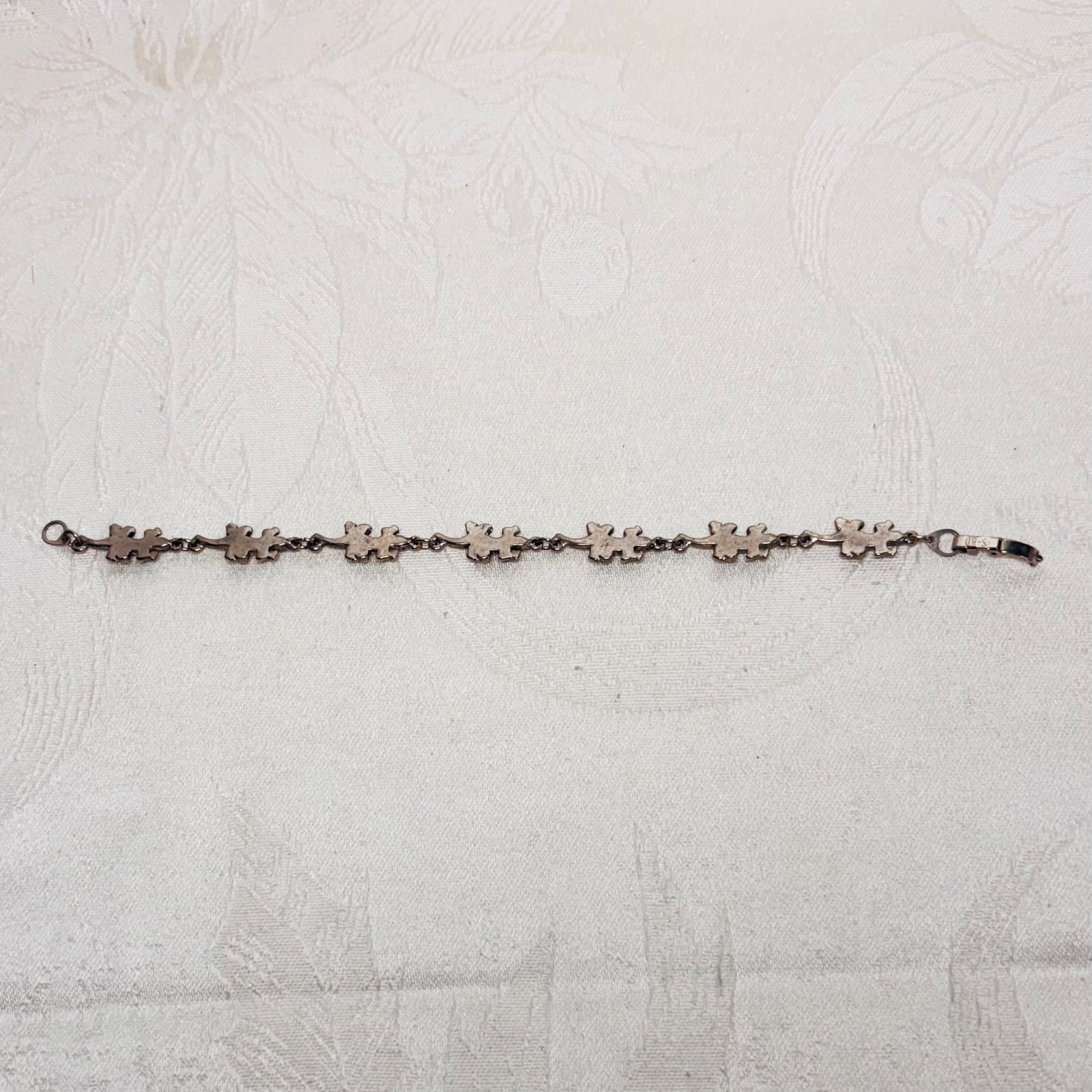 BRACELET lizard gecko silvertone metal links fold over clasp vintage 7 1/4″ c