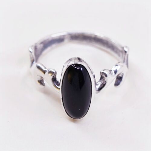 Sz 9.75, Navajo Lowell Draper Sterling 925 Silver Handmade Ring W/ Obsidian